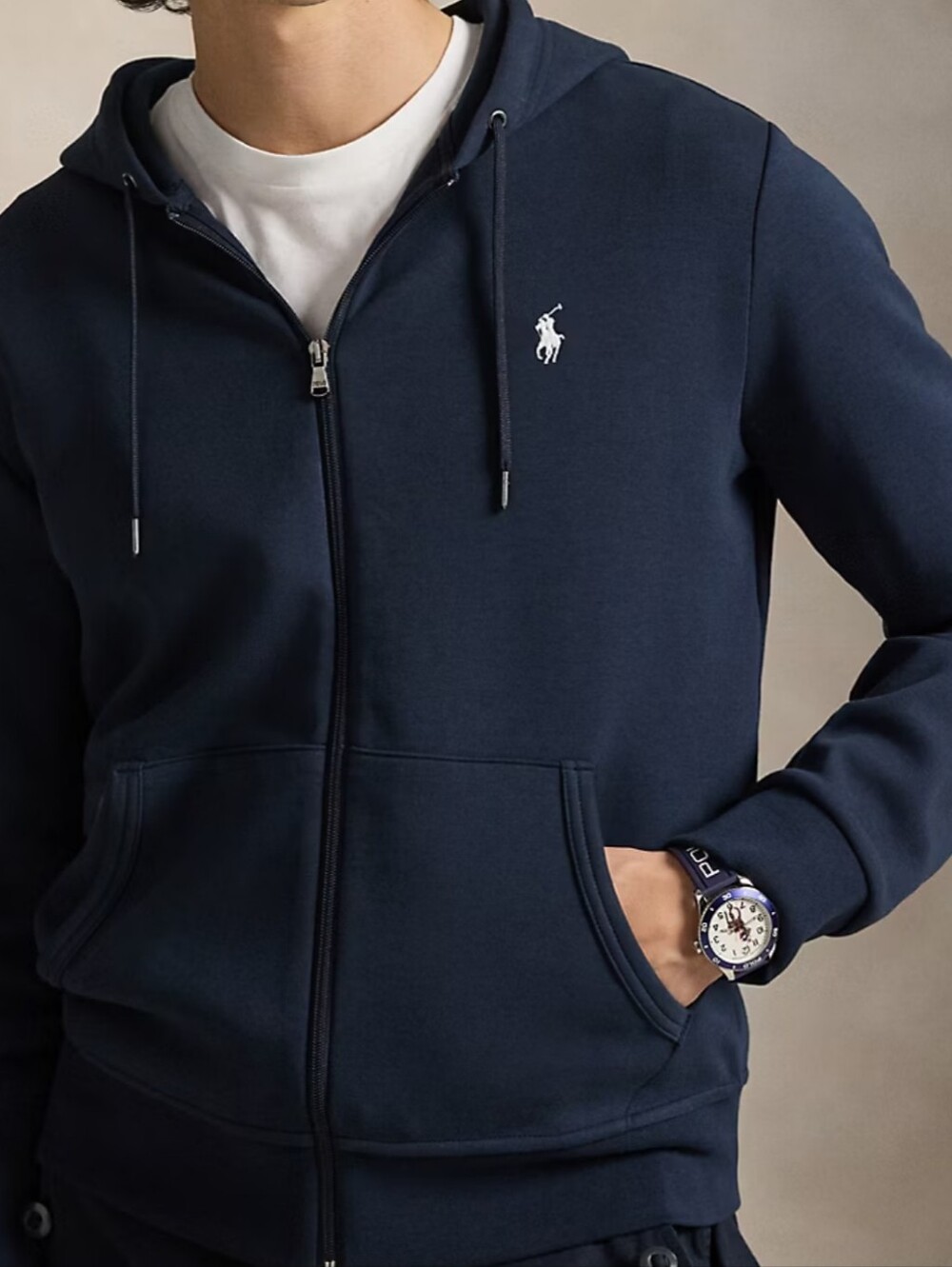 Polo Ralph Lauren Men's Double-Knit Full-Zip Hoodie Navy Blue XL Athleisure
